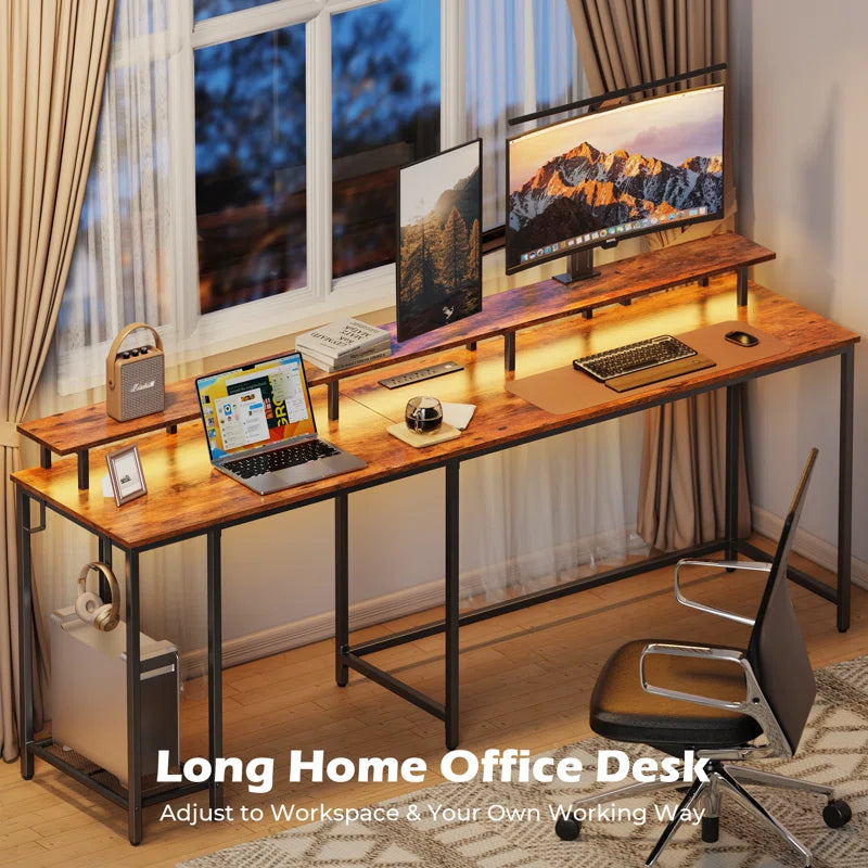 Kamai 54" L Shaped Computer Desk for Home Office Gaming Desk with LED Built-In Outlets with Storage Shelf