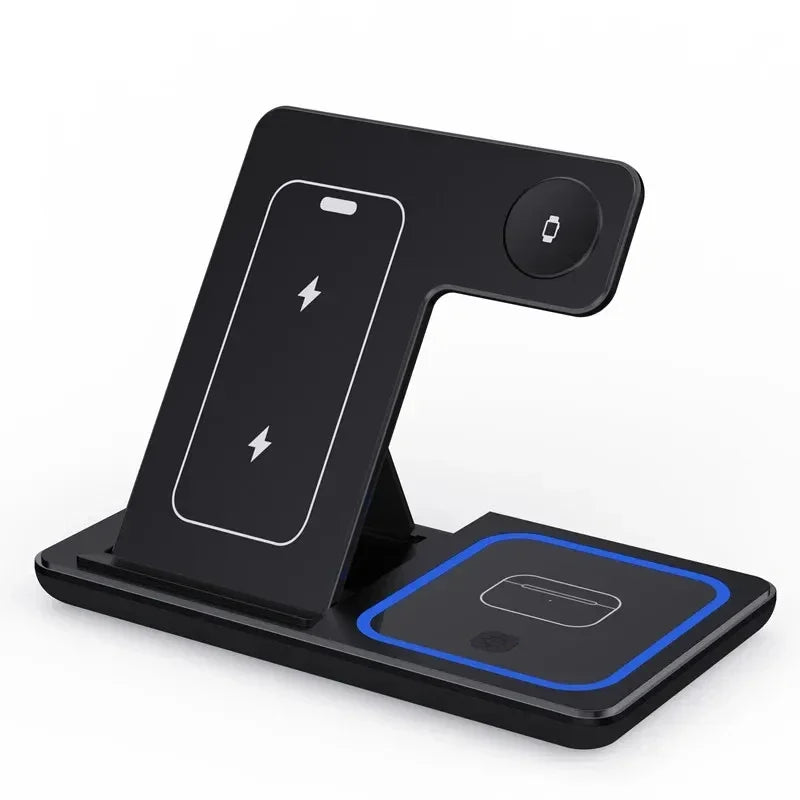 3 In 1 Foldable Wireless Charger Stand For iPhone 16 15 14 13 Pro Max Plus IWatch AirPods  Fast Charging Station Dock Holder - MyLuxuryFurnitures