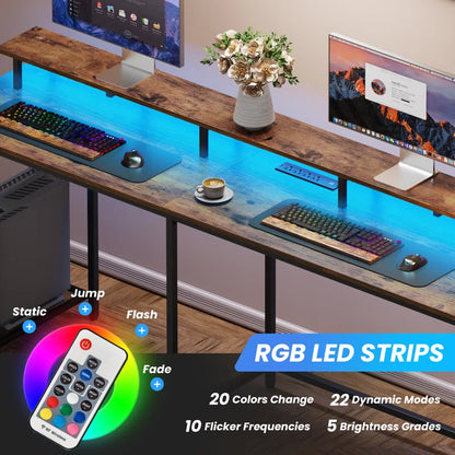 Kamai 54" L Shaped Computer Desk for Home Office Gaming Desk with LED Built-In Outlets with Storage Shelf